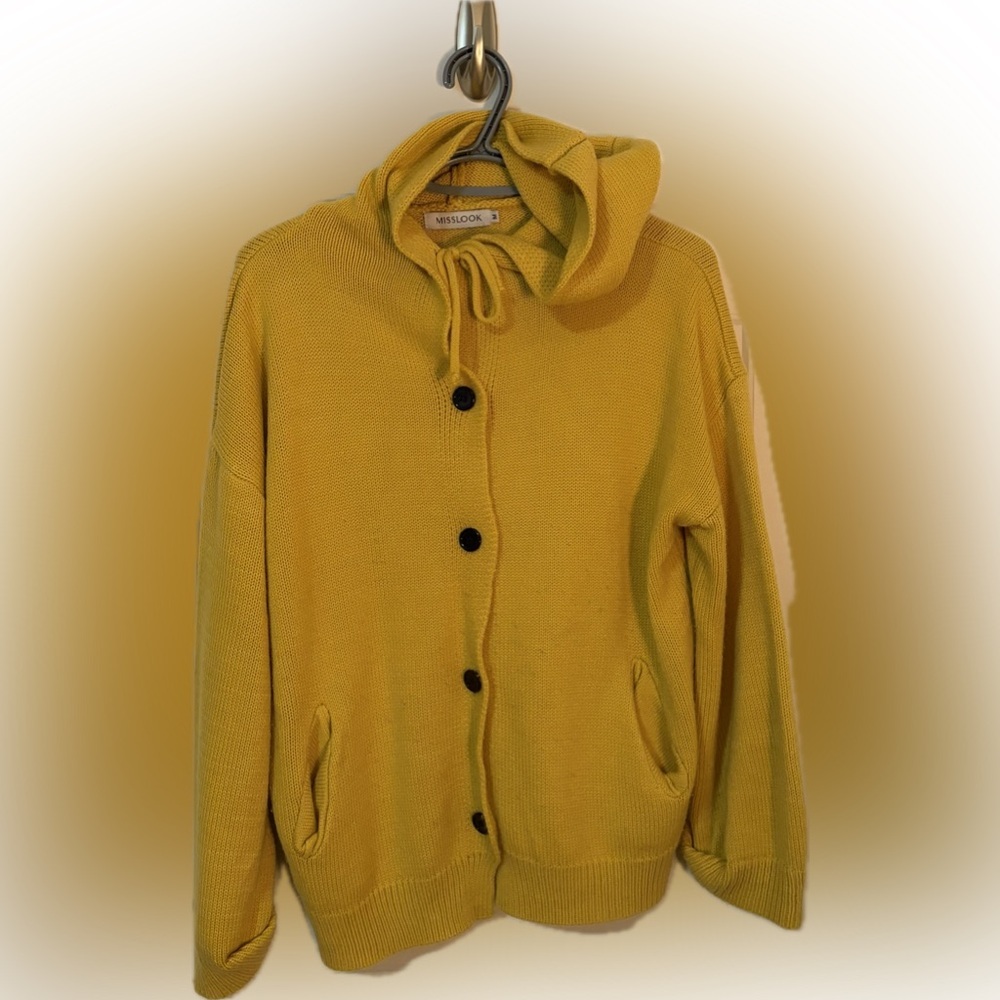 Misslook Women’s Yellow Hooded Cardigan – Size M
